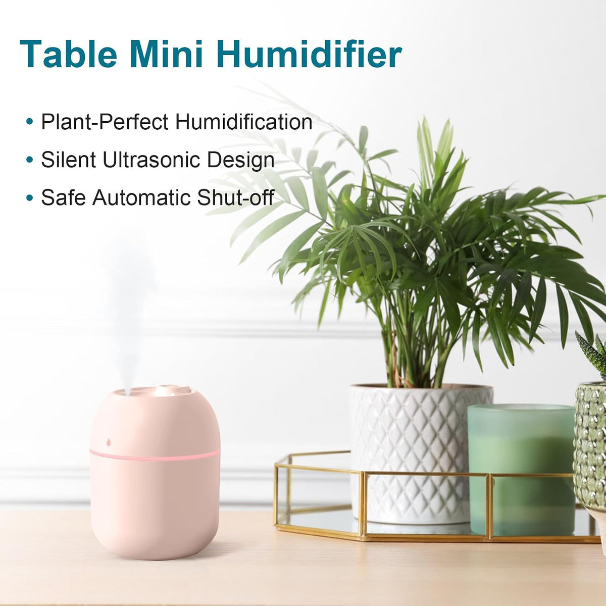 Portable Small Humidifier, USB Personal Desktop Humidifier for Car, Office Room, Bedroom, Auto Shut-Off, 2 Mist Modes, Super Quiet, 220ml, Pink