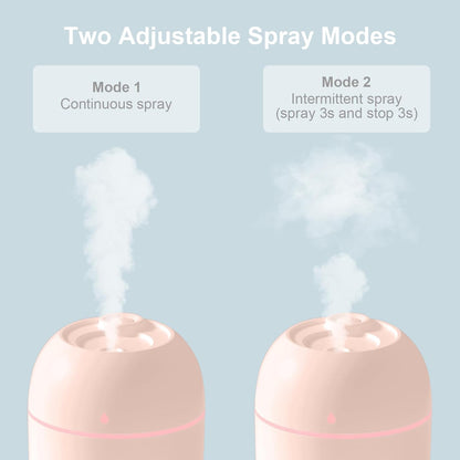 Portable Small Humidifier, USB Personal Desktop Humidifier for Car, Office Room, Bedroom, Auto Shut-Off, 2 Mist Modes, Super Quiet, 220ml, Pink