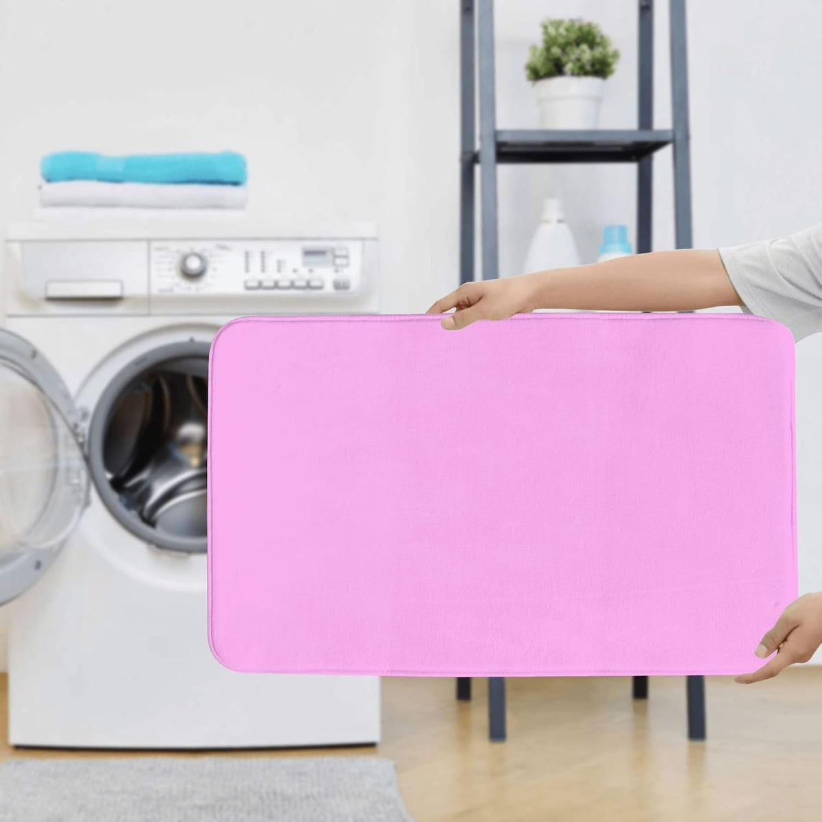 Bathroom Rugs Sets 3 Piece - Light-Pink Print Absorbent Non Slip Washable Bath Mats, U-Shape Toilet Lid Cover, Contour Mat, Soft Shower Mats Bath Rug Mat for Bathroom Tub Toilet