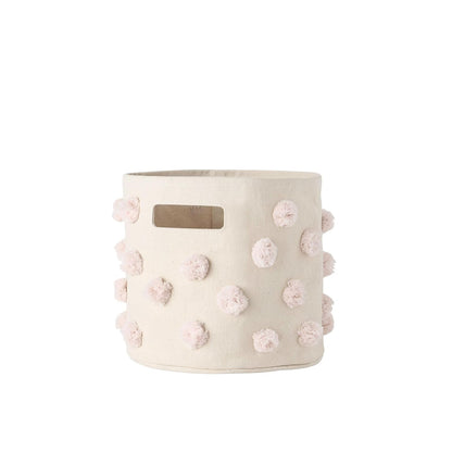 Pom Pom Basket, Pint (Blush) | 100% Cotton Canvas Storage for Nursery, Playroom & Home | Decorative Organizer | 10”D x 9”H