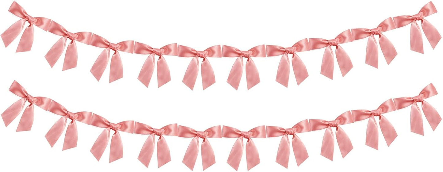 2pcs Peach Pink Bow Garland Banner Ribbon Bow Party Décor for Baby Shower Women Girls Bow Coquette Birthday Party Decorations