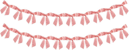 2pcs Peach Pink Bow Garland Banner Ribbon Bow Party Décor for Baby Shower Women Girls Bow Coquette Birthday Party Decorations