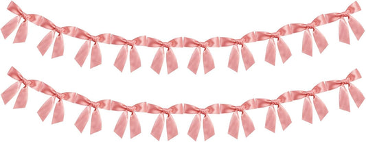 2pcs Peach Pink Bow Garland Banner Ribbon Bow Party Décor for Baby Shower Women Girls Bow Coquette Birthday Party Decorations