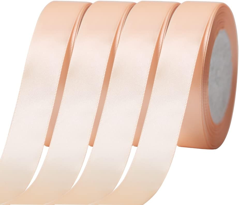 1" Peach Satin Ribbon Bulk Roll 100yd for Gifts & Bows