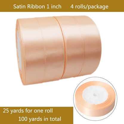 1" Peach Satin Ribbon Bulk Roll 100yd for Gifts & Bows