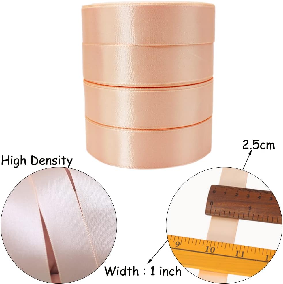 1" Peach Satin Ribbon Bulk Roll 100yd for Gifts & Bows