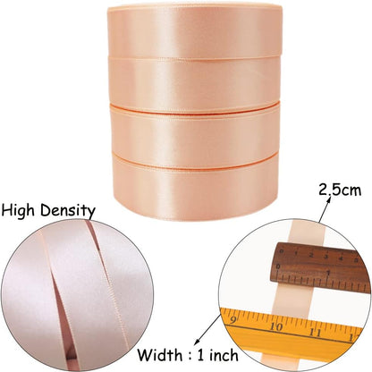 1" Peach Satin Ribbon Bulk Roll 100yd for Gifts & Bows