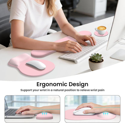 AKIT Ergonomic Mouse Pad and Keyboard Wrist Rest Set,Memory Foam,Pink
