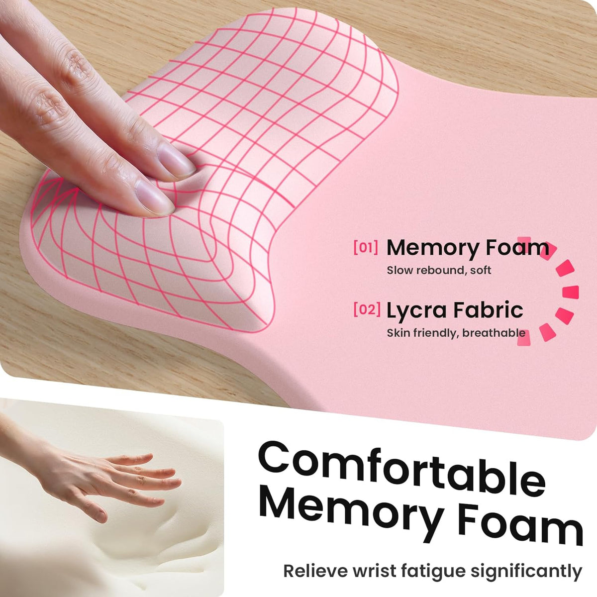AKIT Ergonomic Mouse Pad and Keyboard Wrist Rest Set,Memory Foam,Pink