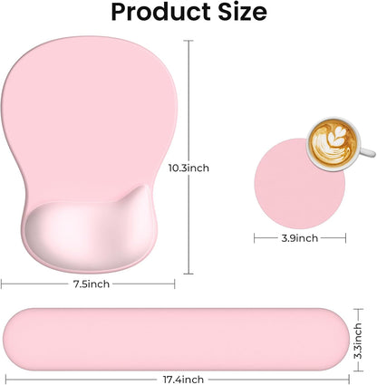 AKIT Ergonomic Mouse Pad and Keyboard Wrist Rest Set,Memory Foam,Pink