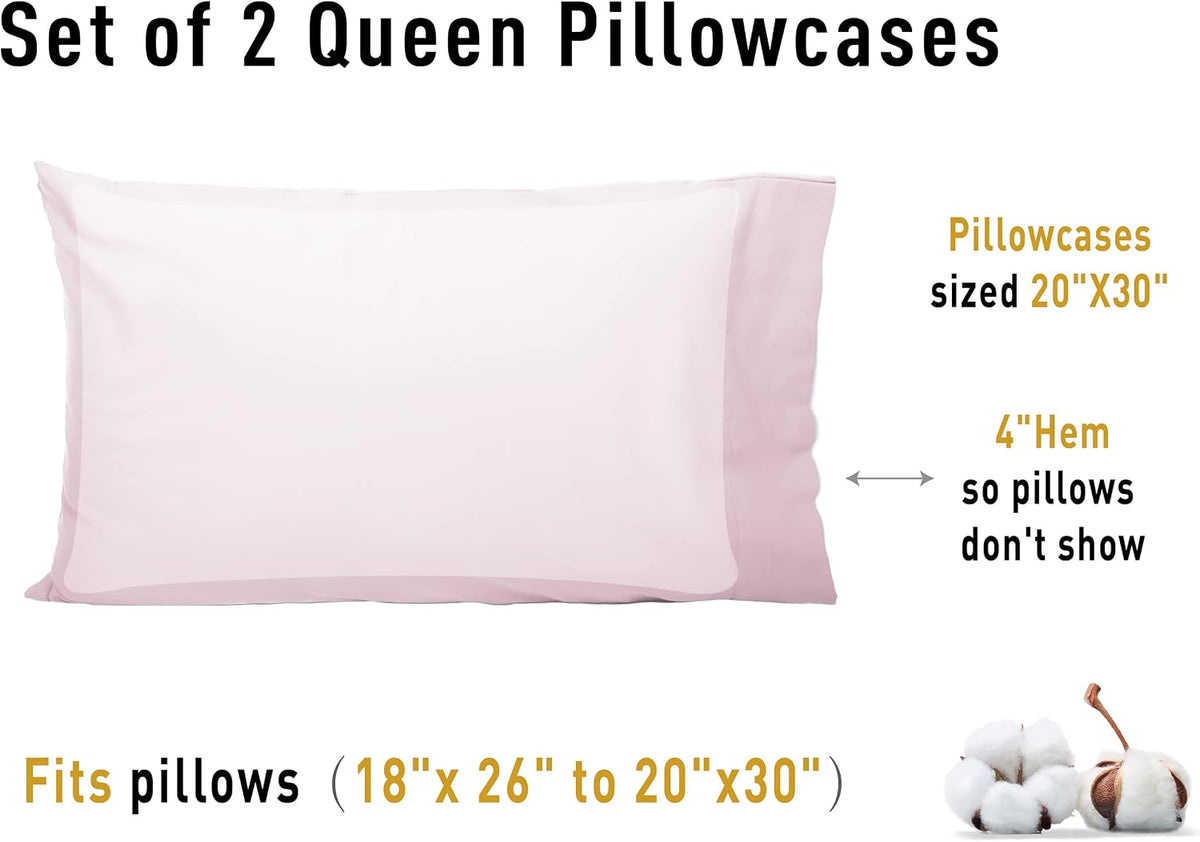 Sunflower Queen Pillowcases Set of 2, 100% Cotton Pillow Cases, Light Pink