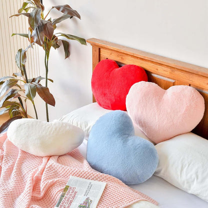 Peach Pink Heart Pillows, Cute Heart Decorative Pillow, Heart Shaped Throw Pillows for Bed, Faux Rabbit Fur Plush Hoom Decor Pillow Cushion for Chair Sofa Living Room (Mini 12.9" x 9.8")