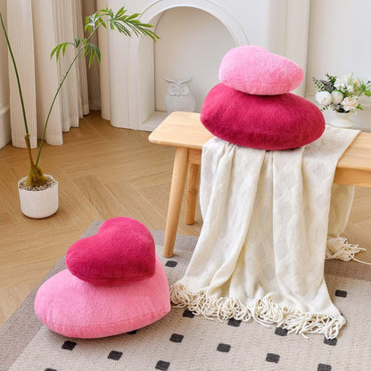 Peach Pink Heart Pillows, Cute Heart Decorative Pillow, Heart Shaped Throw Pillows for Bed, Faux Rabbit Fur Plush Hoom Decor Pillow Cushion for Chair Sofa Living Room (Mini 12.9" x 9.8")