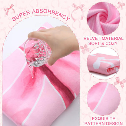 Haull 4 Pack Coquette Pink Bow Microfiber Beach Towel 75'' x 35'' Soft Oversized Bow Pool Bath Towels Absorbent Quick Dry Camping for Bathroom Gym Yoga, Pink Gifts for Girls Lady
