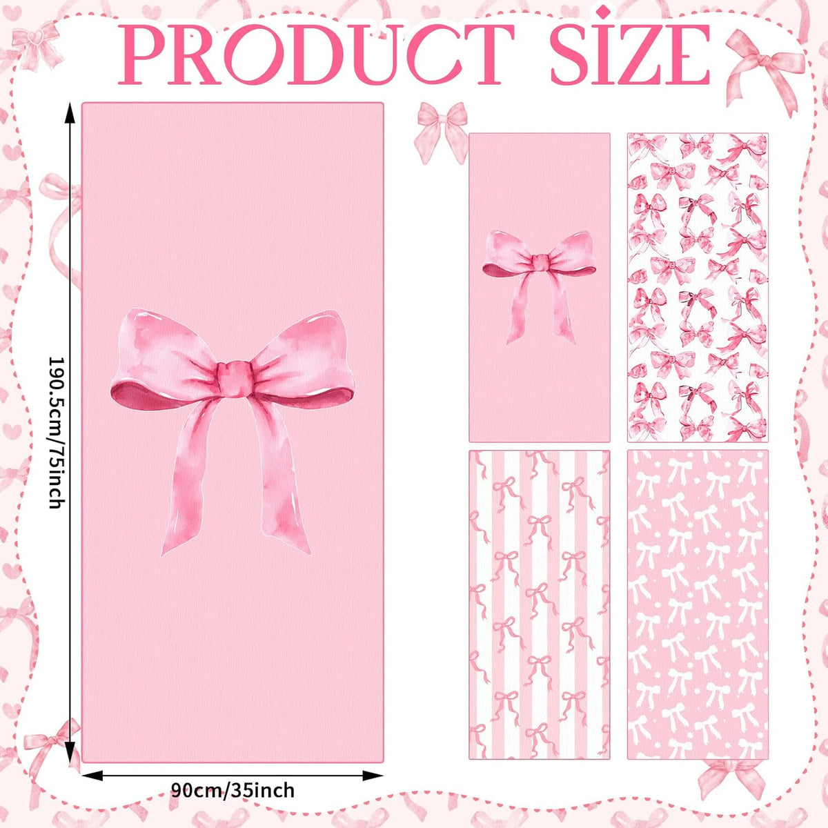 Haull 4 Pack Coquette Pink Bow Microfiber Beach Towel 75'' x 35'' Soft Oversized Bow Pool Bath Towels Absorbent Quick Dry Camping for Bathroom Gym Yoga, Pink Gifts for Girls Lady