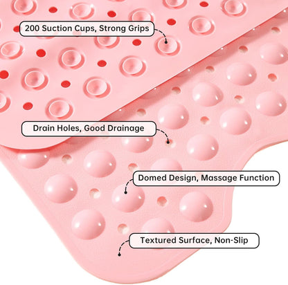 Bathtub Mats for Shower Tub Non-Slip Bath Mat 39 x 16 Inch Extra Long Shower Mat, Bath Tub Mat for Bathroom with Machine Washable, BPA Free for Kids (Opaque Pink)