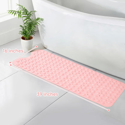 Bathtub Mats for Shower Tub Non-Slip Bath Mat 39 x 16 Inch Extra Long Shower Mat, Bath Tub Mat for Bathroom with Machine Washable, BPA Free for Kids (Opaque Pink)