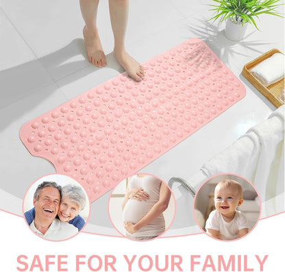 Bathtub Mats for Shower Tub Non-Slip Bath Mat 39 x 16 Inch Extra Long Shower Mat, Bath Tub Mat for Bathroom with Machine Washable, BPA Free for Kids (Opaque Pink)