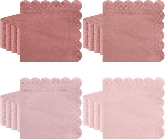 240 Pack Dusty Pink Napkins, 5 x 5 Inch Gradient Pink Baby Shower Cocktail Napkins Scalloped Beverage Dessert Napkin for Tea Party, Wedding, Bridal Shower