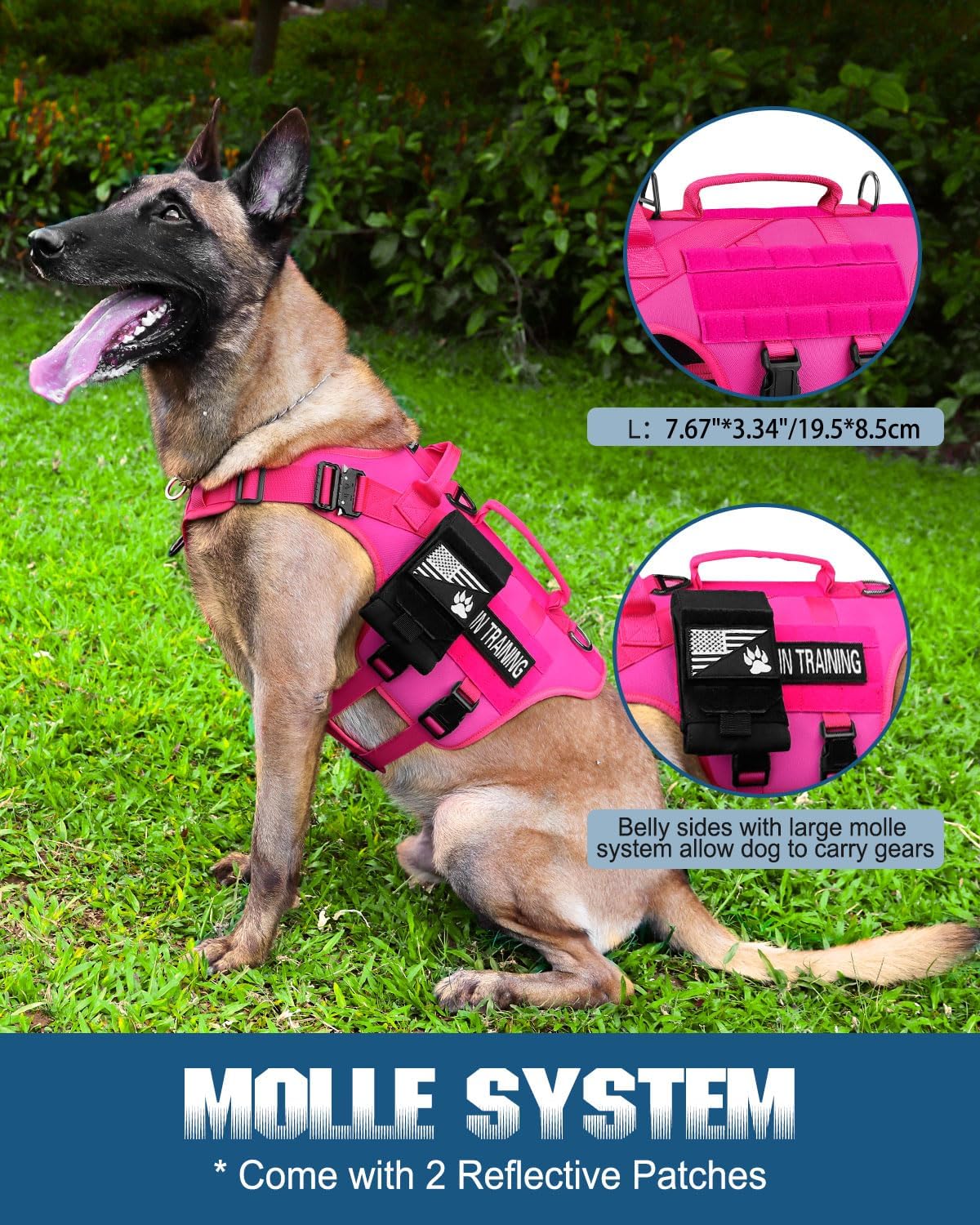 Tactical Dog Harness Service Vest for Large Dogs L Pink