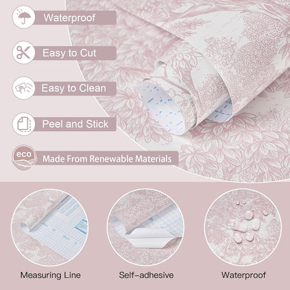 Peel and Stick Wallpaper Pink Tree Contact Paper 78.7" x 17.3" Wall Paper Modern Forest Self Adhesive Removable Girls Nursery Wallpaper for Bedroom Bathroom Vinyl Rolls