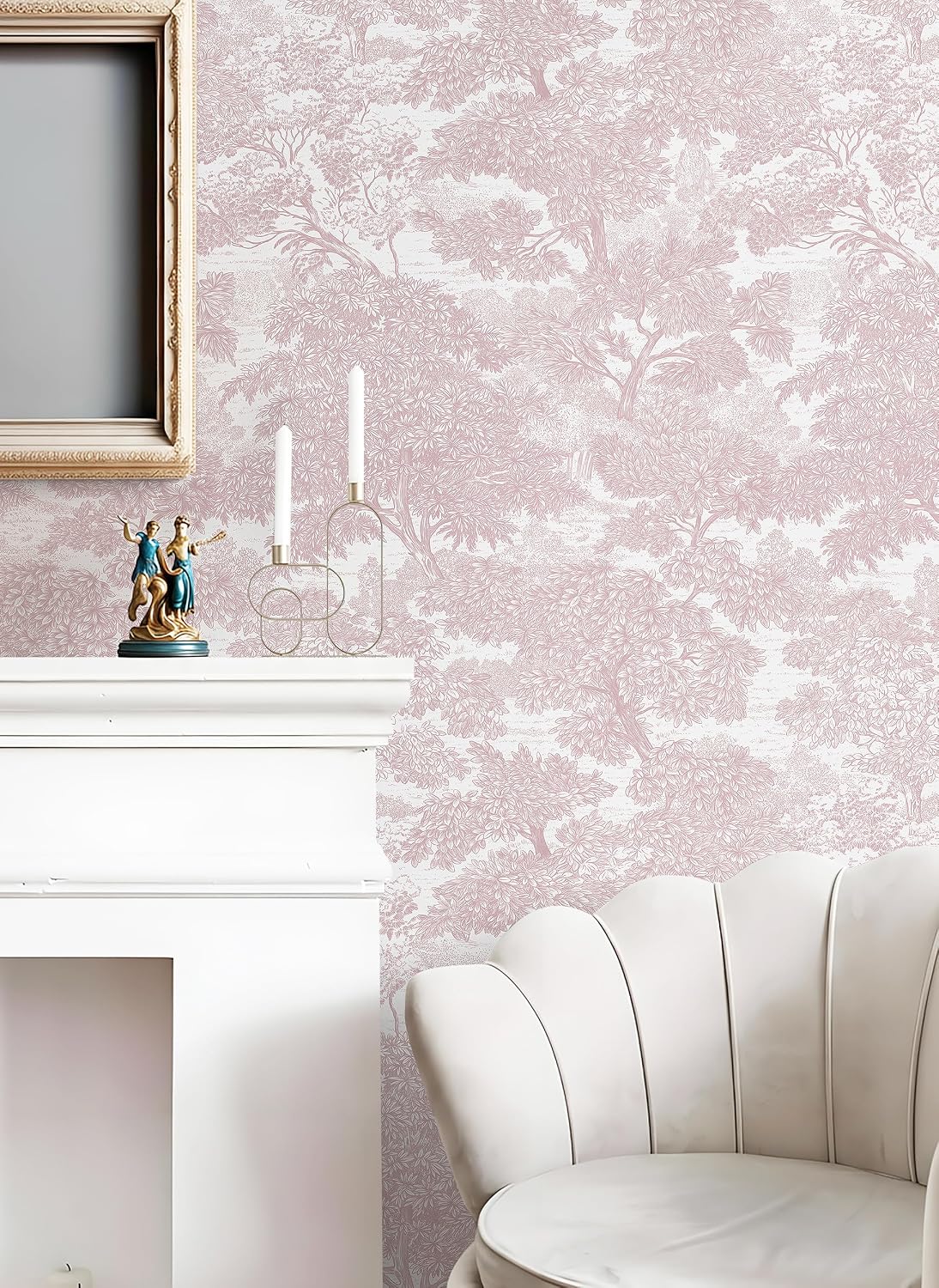 Peel and Stick Wallpaper Pink Tree Contact Paper 78.7" x 17.3" Wall Paper Modern Forest Self Adhesive Removable Girls Nursery Wallpaper for Bedroom Bathroom Vinyl Rolls