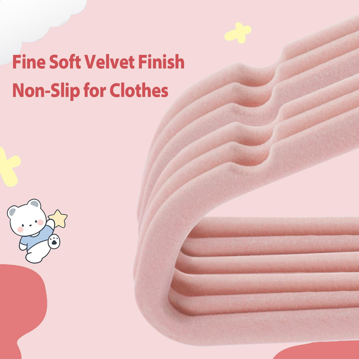 Baby Velvet Hangers, 11 Inches Kids Clothes Hangers, Non-Slip Childrens Hangers for Infant and Toddler 16 Pack Pink