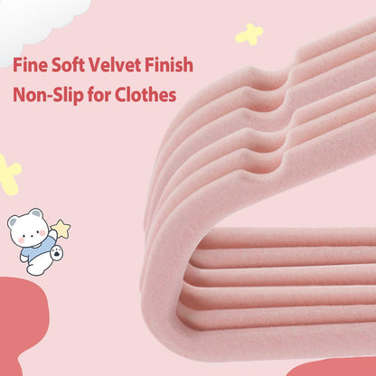 Baby Velvet Hangers, 11 Inches Kids Clothes Hangers, Non-Slip Childrens Hangers for Infant and Toddler 16 Pack Pink