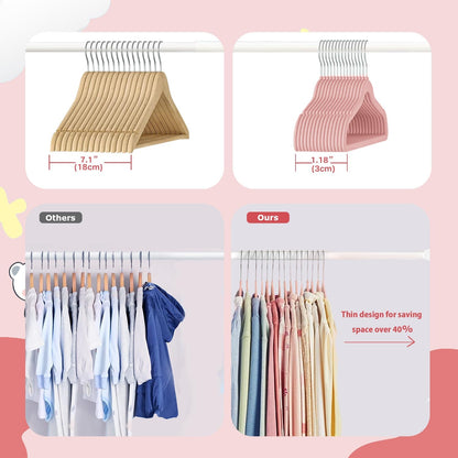Baby Velvet Hangers, 11 Inches Kids Clothes Hangers, Non-Slip Childrens Hangers for Infant and Toddler 16 Pack Pink