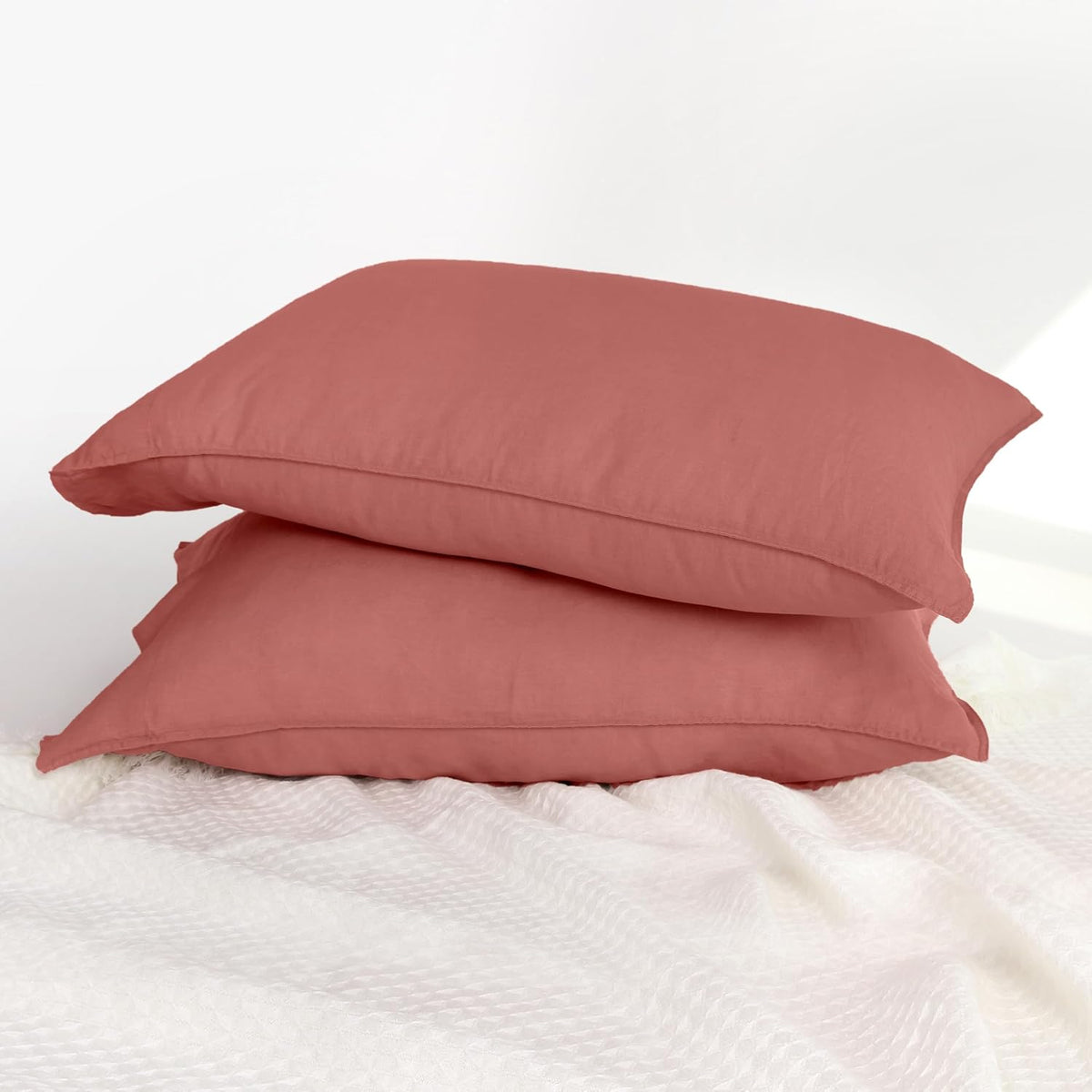 Linen World Linen Pillow Cases Set of 2,20"x30" Standard/Queen Size,100% French Natural Flax Soft Pillowcases,Clay Pink