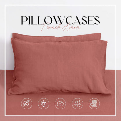Linen World Linen Pillow Cases Set of 2,20"x30" Standard/Queen Size,100% French Natural Flax Soft Pillowcases,Clay Pink