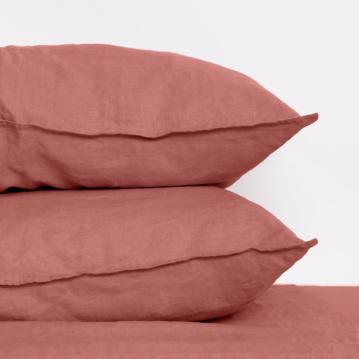 Linen World Linen Pillow Cases Set of 2,20"x30" Standard/Queen Size,100% French Natural Flax Soft Pillowcases,Clay Pink