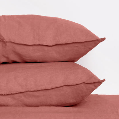 Linen World Linen Pillow Cases Set of 2,20"x30" Standard/Queen Size,100% French Natural Flax Soft Pillowcases,Clay Pink