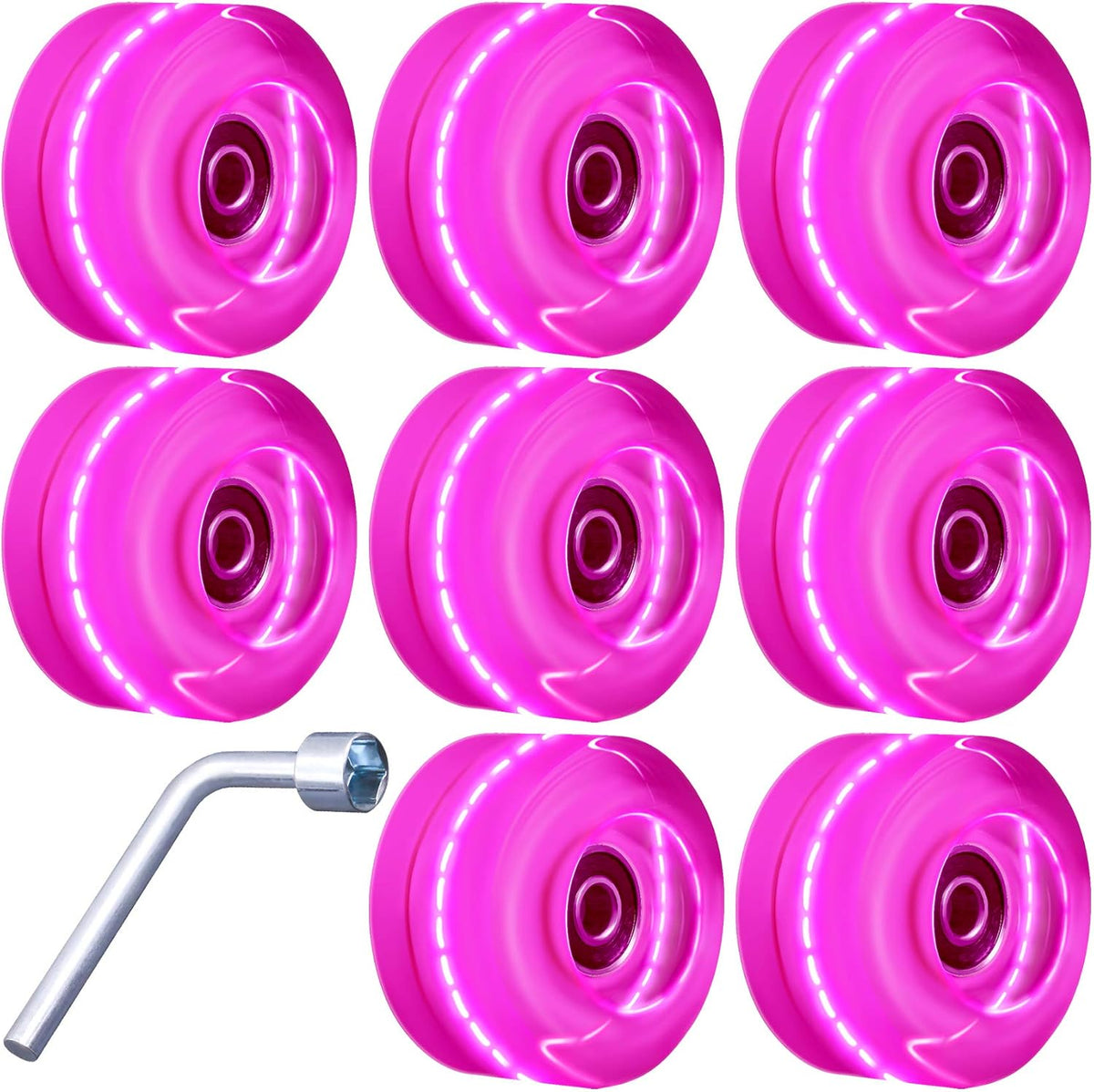 8 Pack Roller Skate Wheels with Bearings Installed Quad Light Up Wheels for Double Row Skating and Skateboard 82A