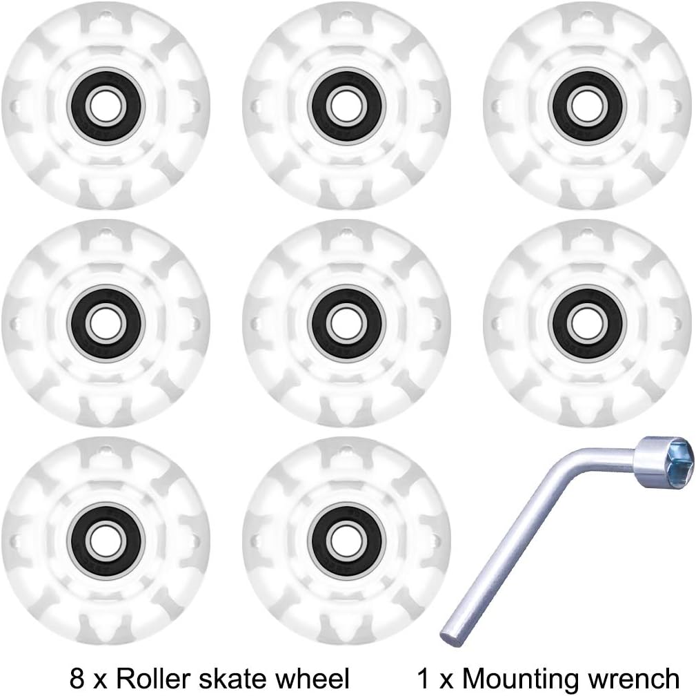 8 Pack Roller Skate Wheels with Bearings Installed Quad Light Up Wheels for Double Row Skating and Skateboard 82A