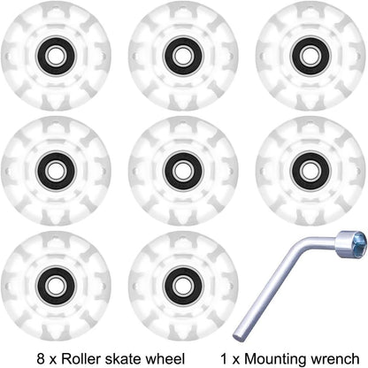 8 Pack Roller Skate Wheels with Bearings Installed Quad Light Up Wheels for Double Row Skating and Skateboard 82A