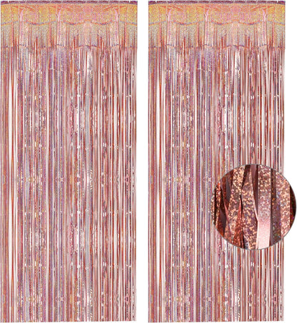 Rose Gold Tinsel Curtain Party Backdrop 2 Packs