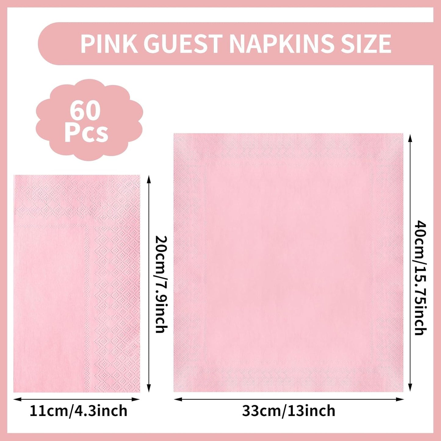 NatNarr 60 Pcs Pink Napkins, Disposable Hand Towels for Bathroom Light Pink Guest Dinner Napkin for Girls Birthday, Wedding, Baby Shower, Bathroom