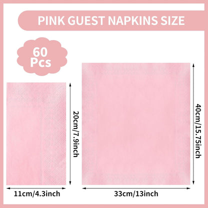 NatNarr 60 Pcs Pink Napkins, Disposable Hand Towels for Bathroom Light Pink Guest Dinner Napkin for Girls Birthday, Wedding, Baby Shower, Bathroom