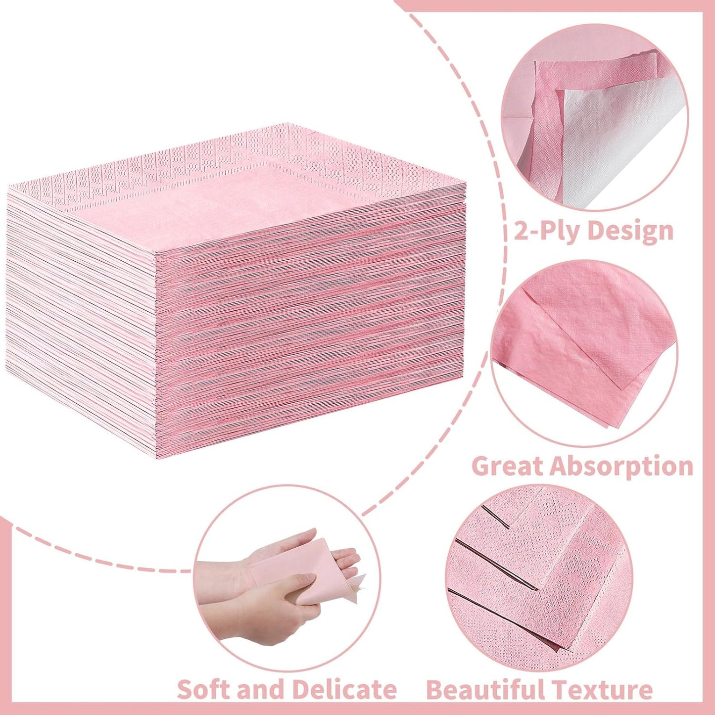 NatNarr 60 Pcs Pink Napkins, Disposable Hand Towels for Bathroom Light Pink Guest Dinner Napkin for Girls Birthday, Wedding, Baby Shower, Bathroom