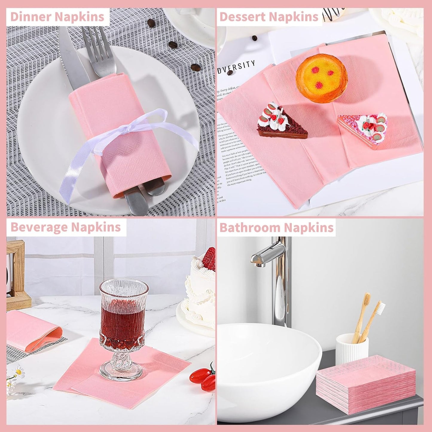 NatNarr 60 Pcs Pink Napkins, Disposable Hand Towels for Bathroom Light Pink Guest Dinner Napkin for Girls Birthday, Wedding, Baby Shower, Bathroom