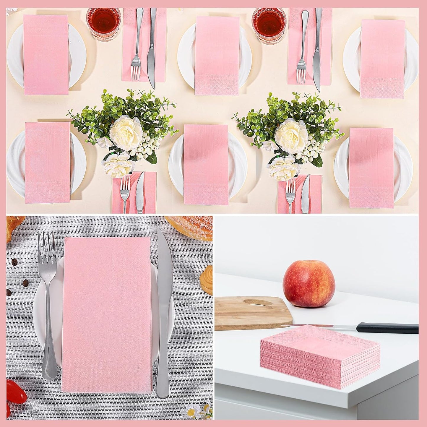 NatNarr 60 Pcs Pink Napkins, Disposable Hand Towels for Bathroom Light Pink Guest Dinner Napkin for Girls Birthday, Wedding, Baby Shower, Bathroom