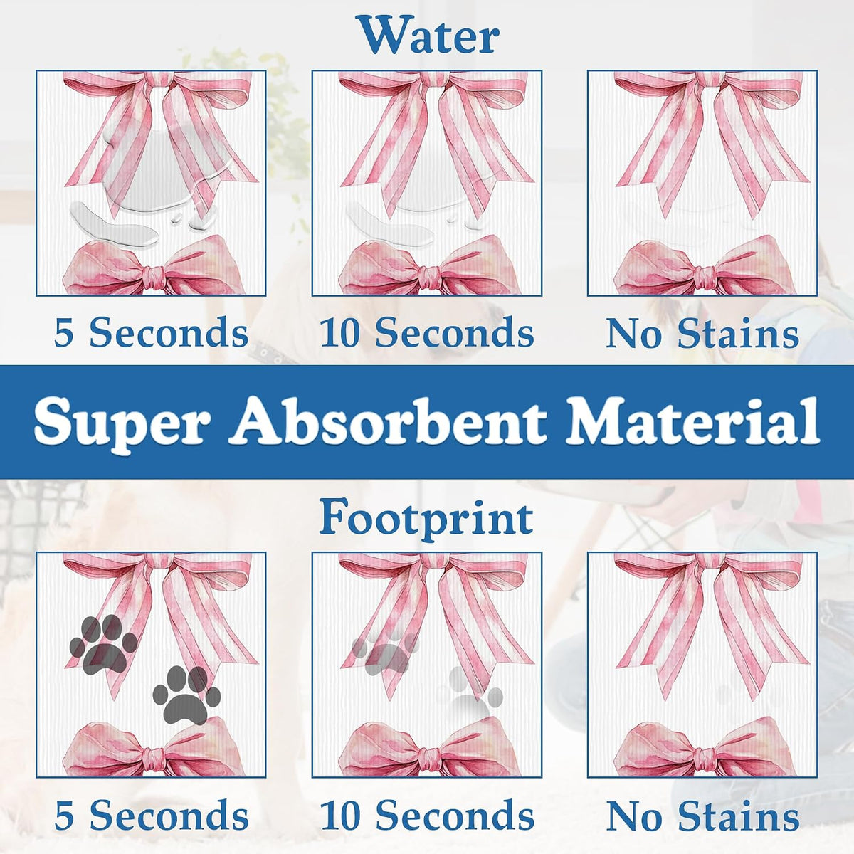 Pink Bows Dog Cat Food Mat–Absorbent Waterproof Placemat for Food and Water Bowls, Non Slip Rubber Backing, Feeding Mat for Clean Floors 16"x24"