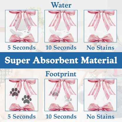 Pink Bows Dog Cat Food Mat–Absorbent Waterproof Placemat for Food and Water Bowls, Non Slip Rubber Backing, Feeding Mat for Clean Floors 16"x24"