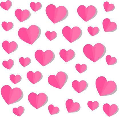 100Pcs 3D Pink Heart Valentines Day Wall Stickers Decorations