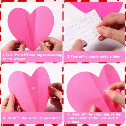 100Pcs 3D Pink Heart Valentines Day Wall Stickers Decorations