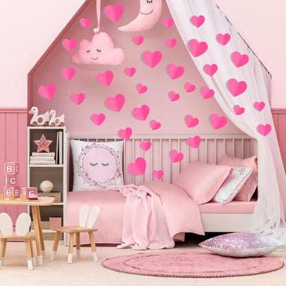 100Pcs 3D Pink Heart Valentines Day Wall Stickers Decorations