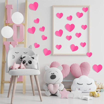 100Pcs 3D Pink Heart Valentines Day Wall Stickers Decorations