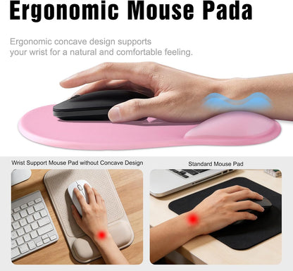 Ergonomic Mouse Pad with Wrist Rest - Gel Wrist Support Mousepad with Non-Slip PU Base for Computer, Laptop, Office & Home