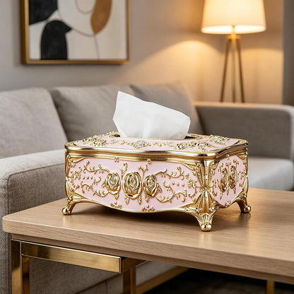 Vintage European Tissue Box Cover Rectangle Rose Pattern